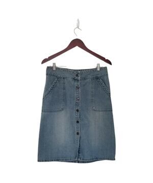 Mossimo Vintage Button Front A-Line Denim Skirt Size 9 Medium Wash Pockets.